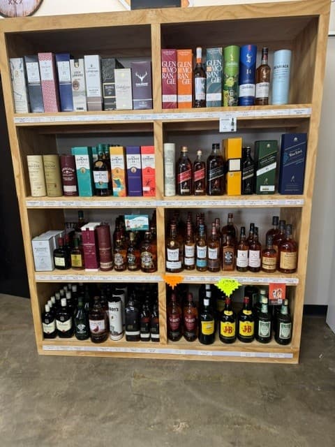 Whiskey and scotch display wall