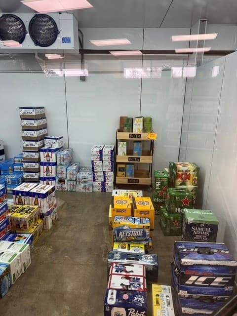 Fully stocked beer cave walk-in cooler